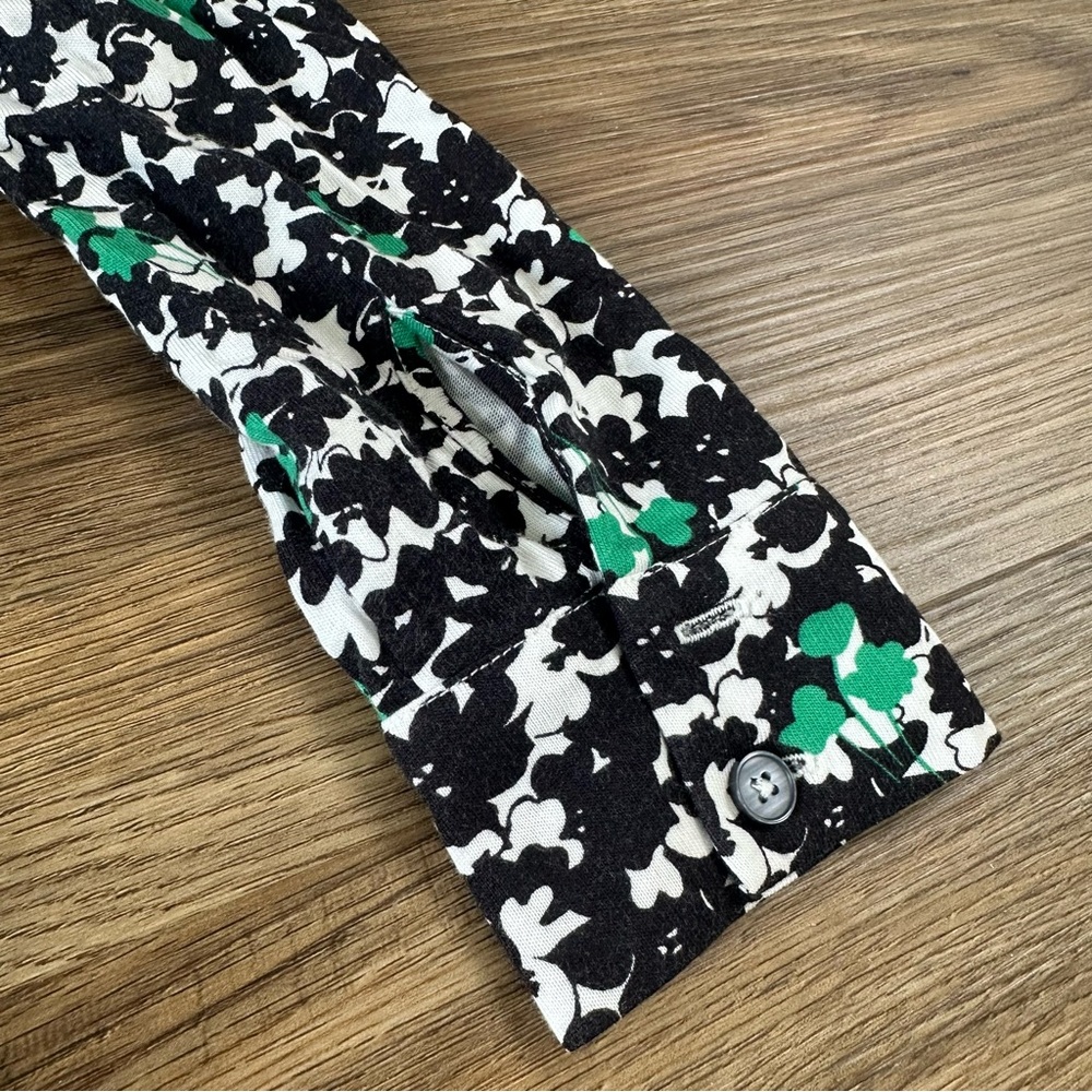 Boden Alma Floral Jersey Knit Dress 8 Button Front Knee Teacher Black Green Prep - Picture 14 of 15